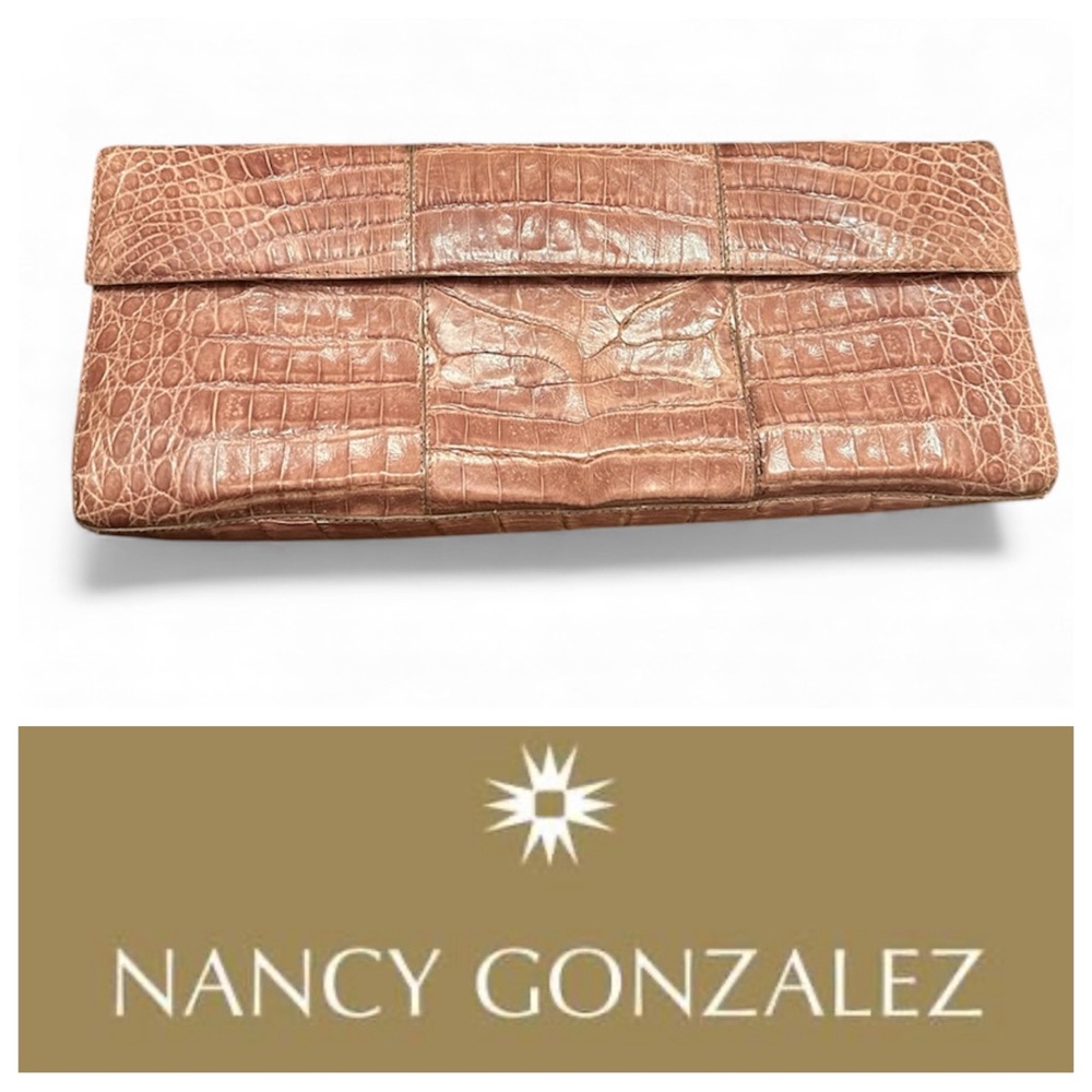Nancy Gonzalez Crocodile Fold-Over Clutch in Blush